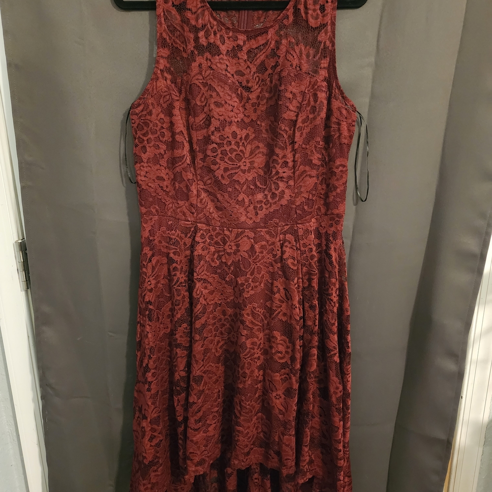 Elegant High-low Lace Sleeveless Dress - Burgundy Sz. 2xl